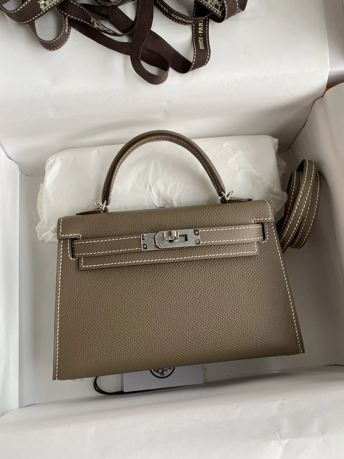 Kelly 二代Mini Epsom皮 大象灰 銀 手提包 通勤手提款