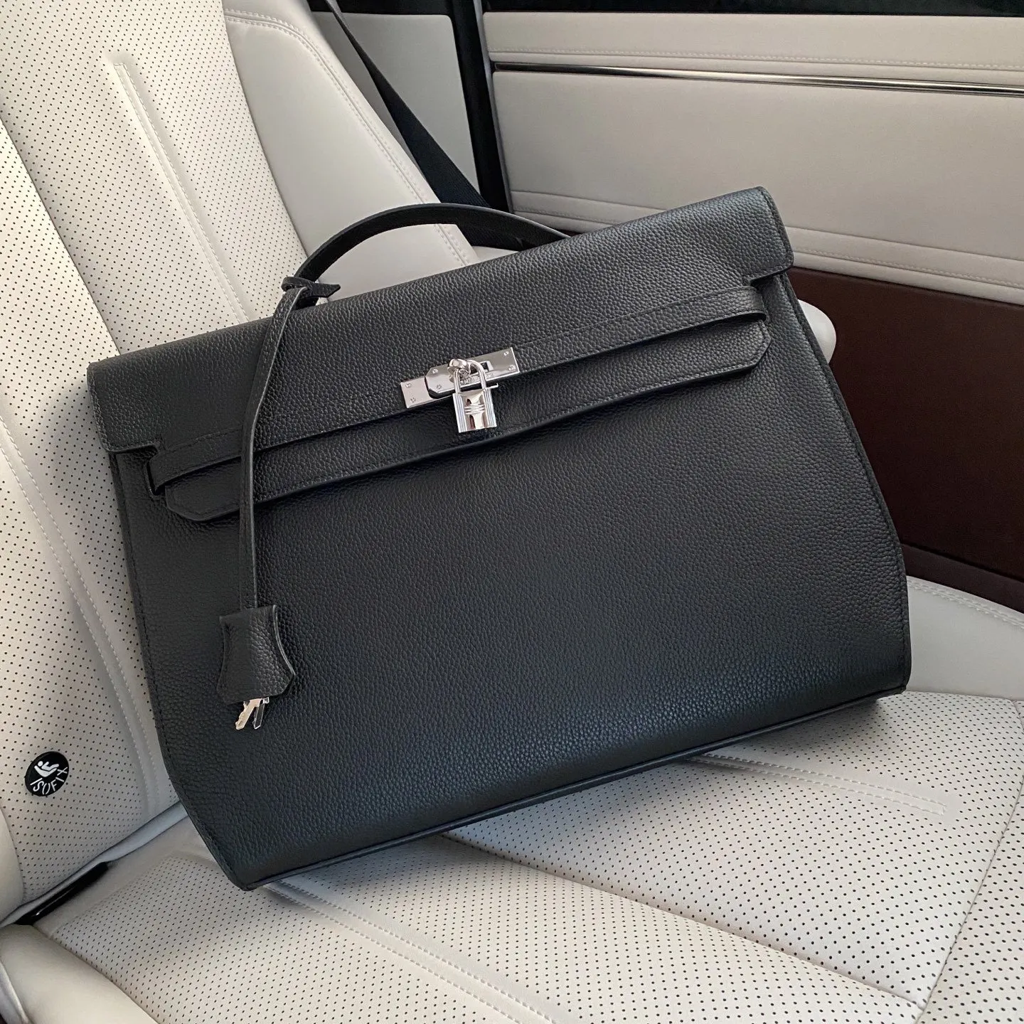 Hermes 黑色 藍色 小牛皮 公文包 商務通勤款