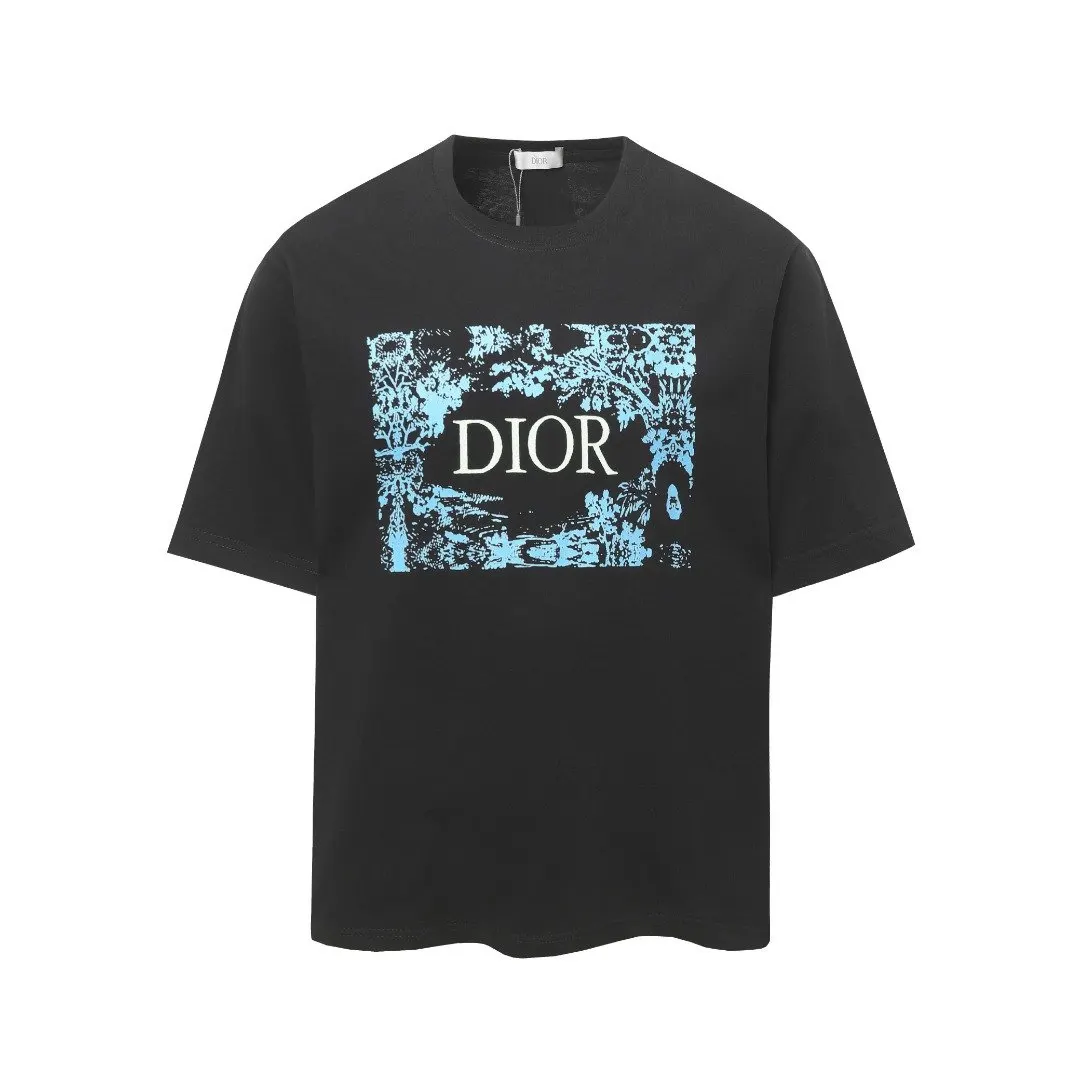 Dior Black Print Short-Sleeve T-Shirt – Blue Graphic