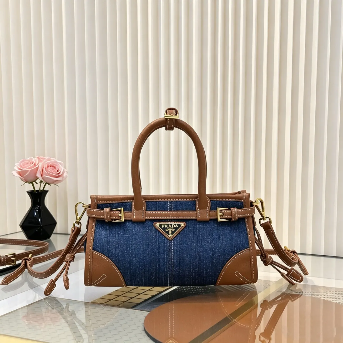 PRADA 牛皮 牛仔 斜背包 迷你休閒款