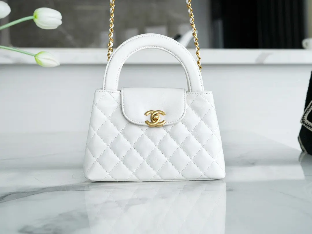 CHANEL 黑色 白色 羊皮 手提包 通勤手提款