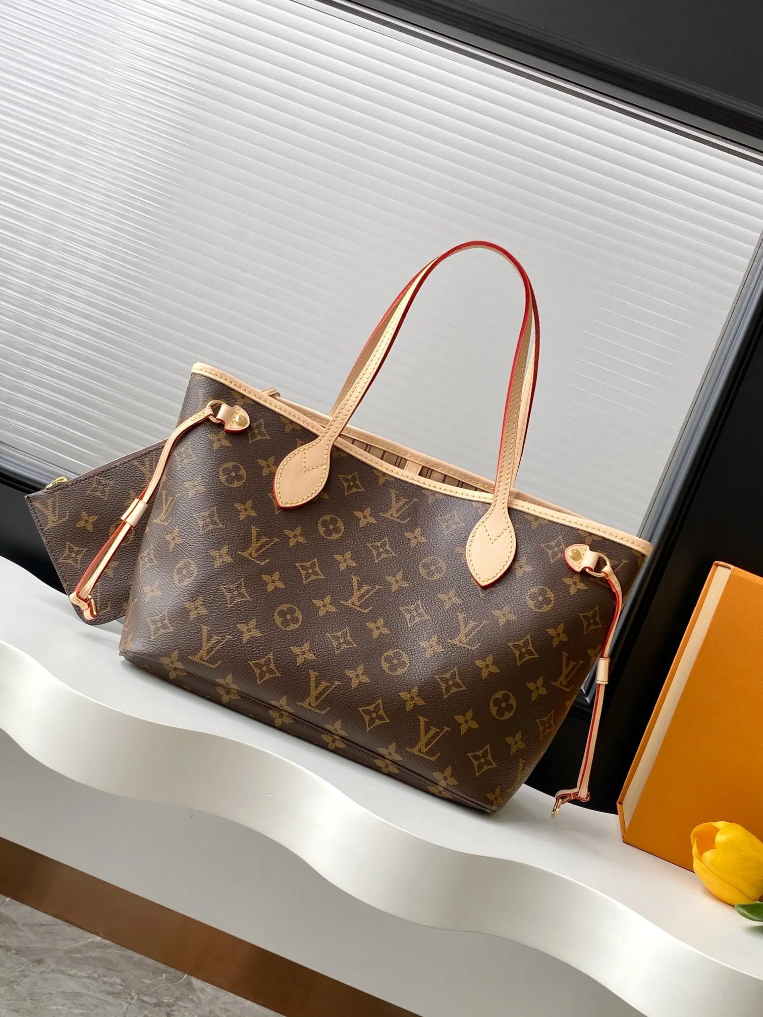 LV Neverfull 金色 牛皮 手拿包 精致手拿款