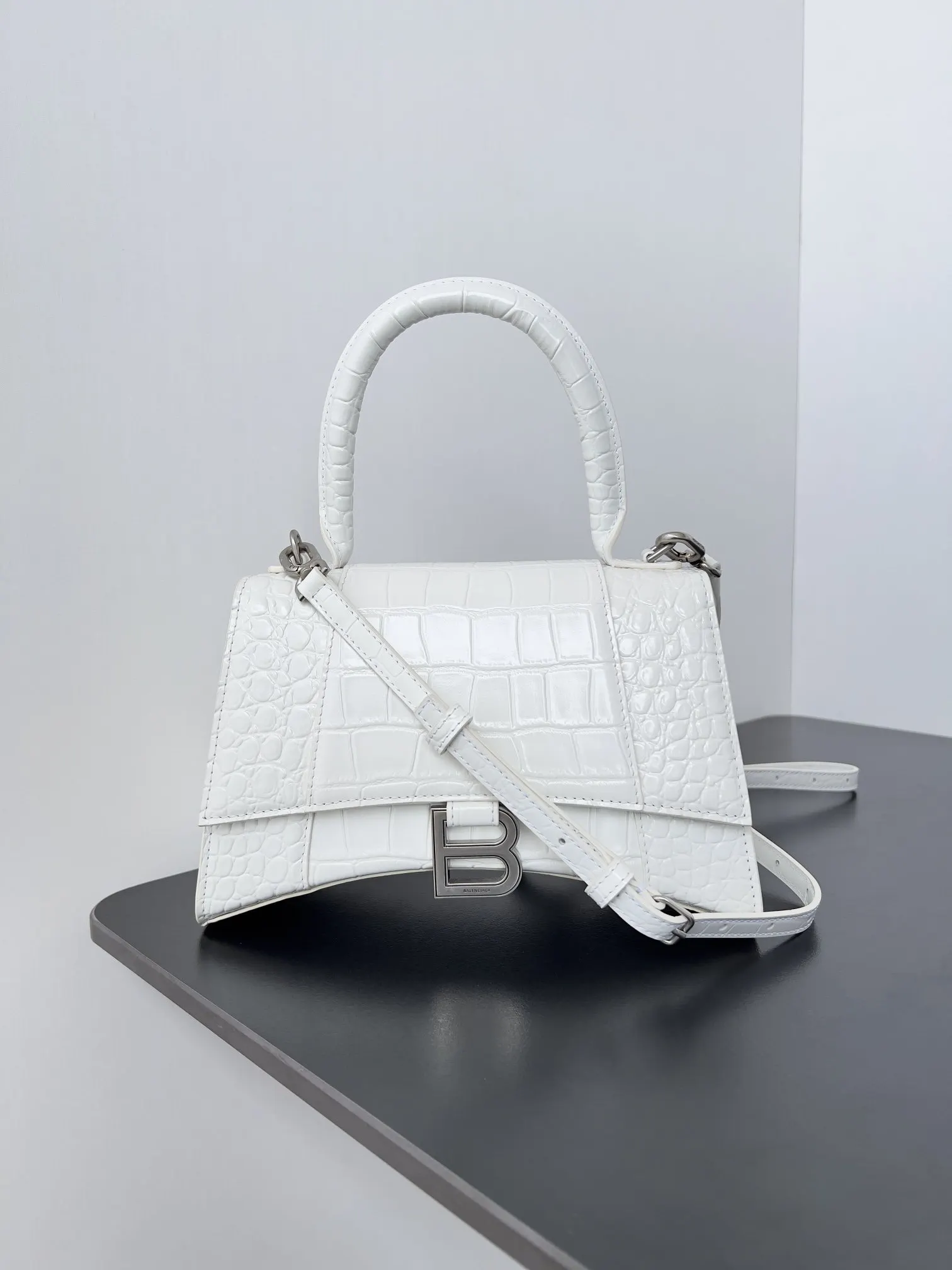 Balenciaga Hourglass 銀扣 鳄鱼纹 手提包 經典手提款