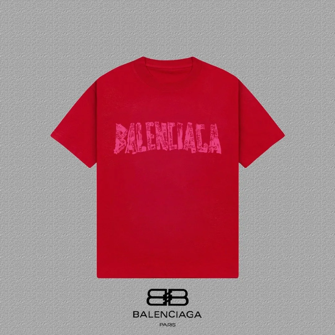 Balenciaga Red Logo Short Sleeve T-Shirt Street Casual
