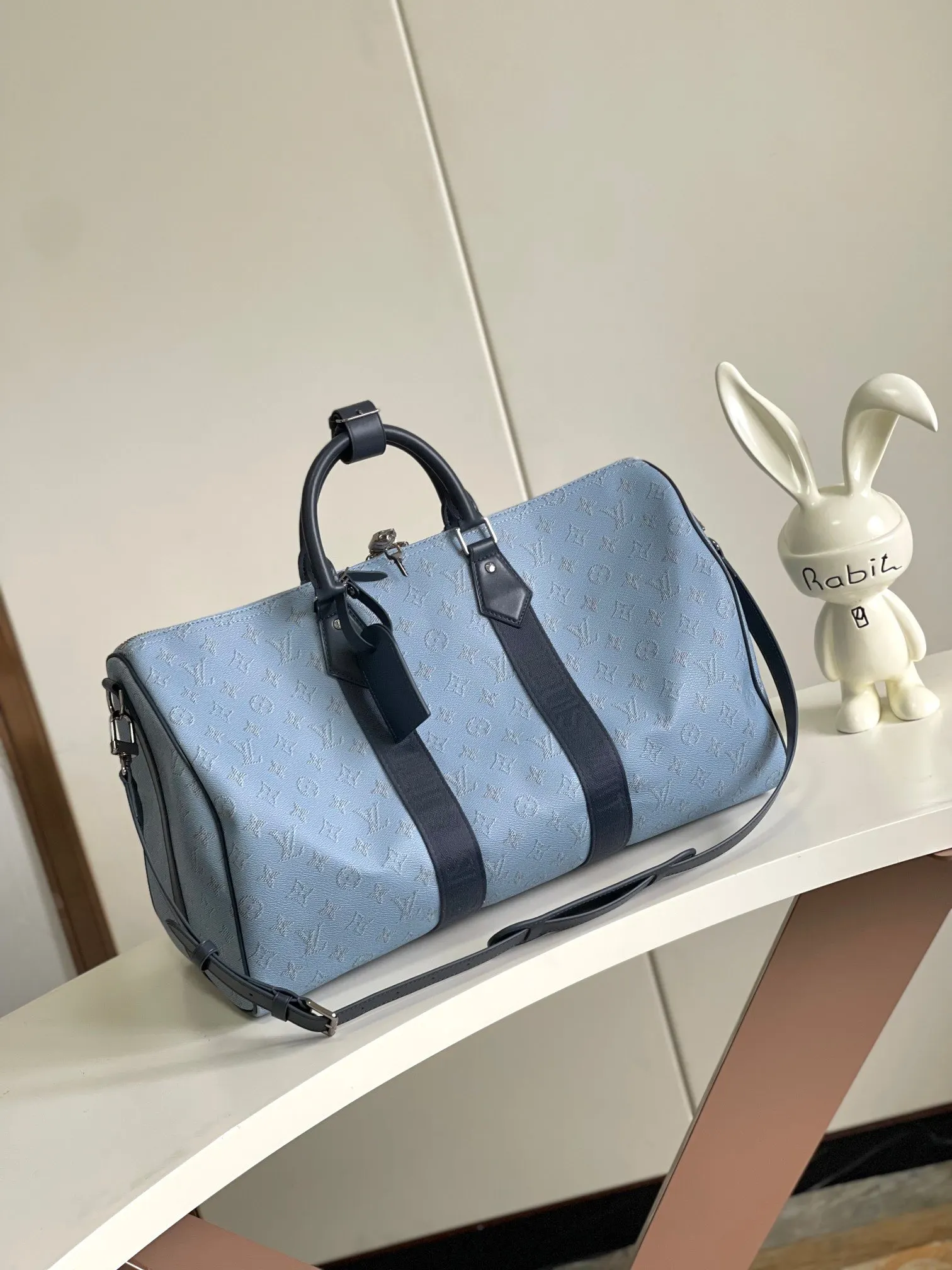 Keepall 藍色 牛皮 旅行袋 大容量旅行款
