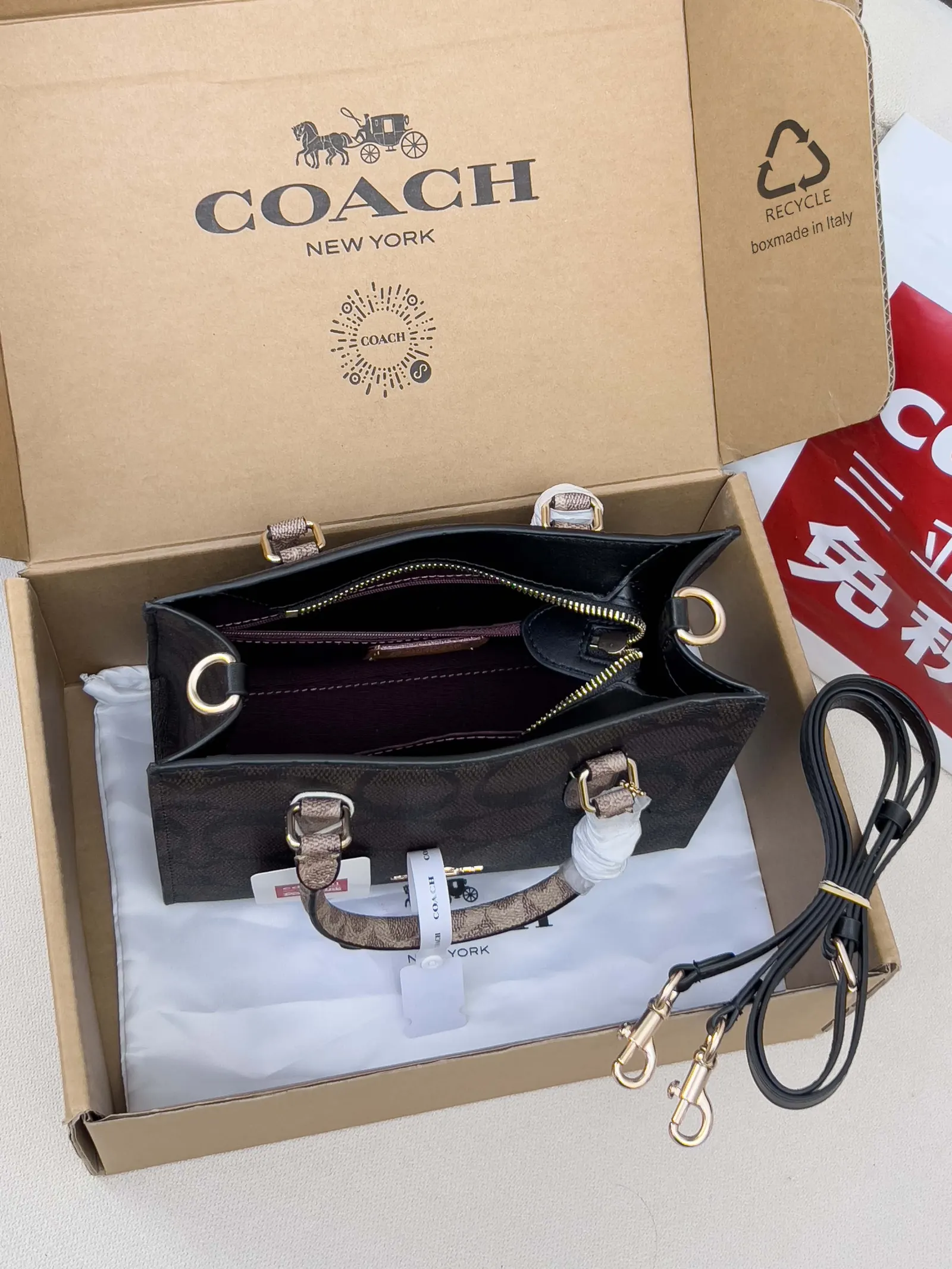Coach 黑色 老花 托特包 大容量托特款