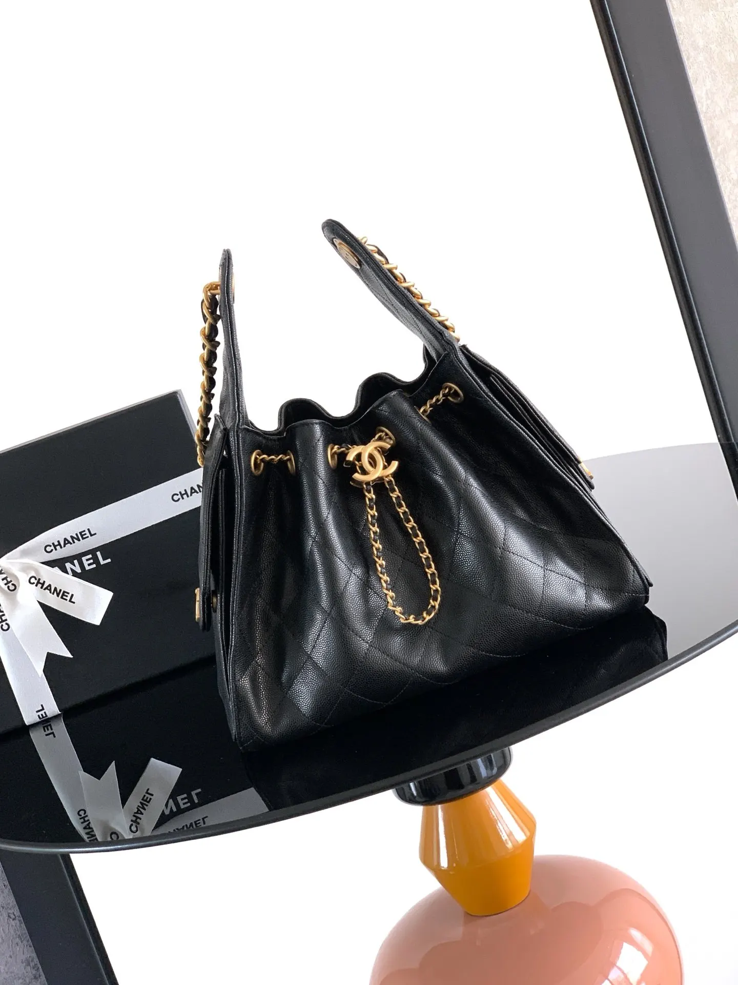 CHANEL Hobo 黑色 牛皮 腋下包 復古腋下背款