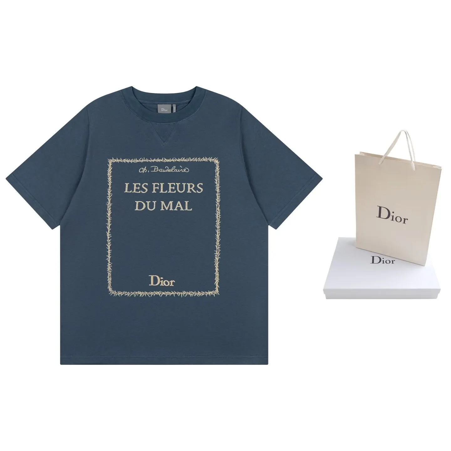 DIOR Embroidery Short Sleeve T-Shirt Casual Versatile