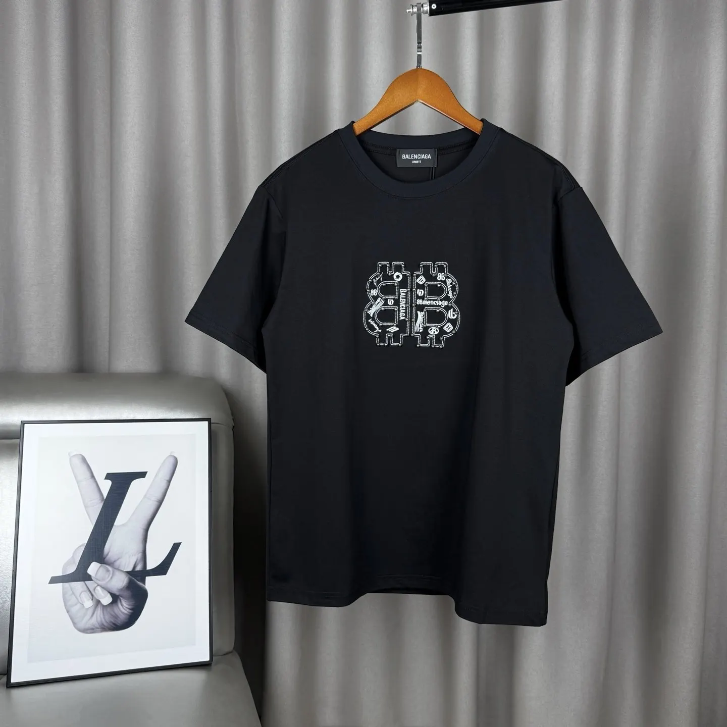 Balenciaga Black Cotton Logo Short Sleeve T-Shirt Street Cas