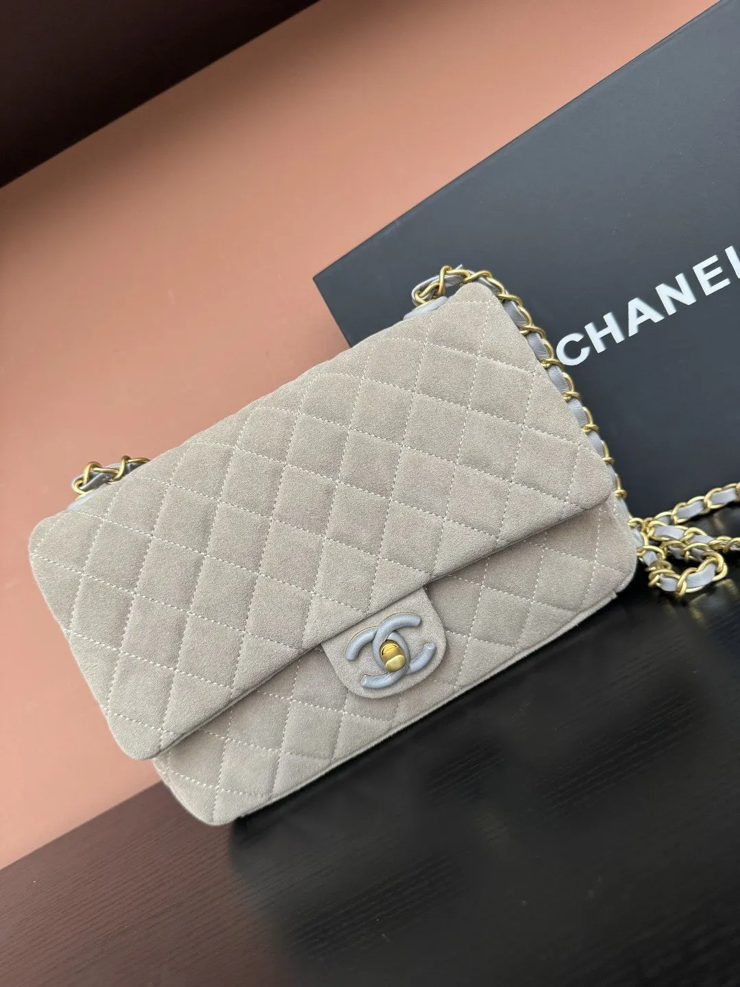 CHANEL 麂皮翻蓋鏈條包 單肩斜挎