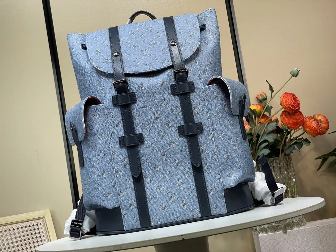 拼色 帆布 CHRISTOPHER 中号雙肩包 藍 实用雙肩款