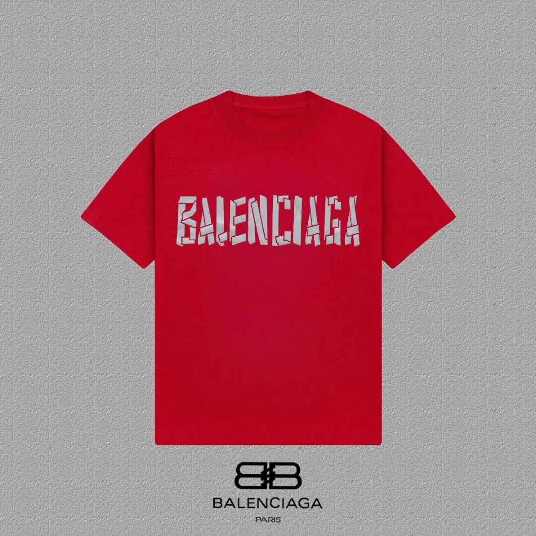 Balenciaga Red Logo Short Sleeve T-Shirt Street Casual