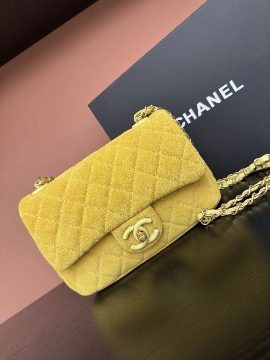 CHANEL 麂皮翻蓋鏈條包 單肩斜挎