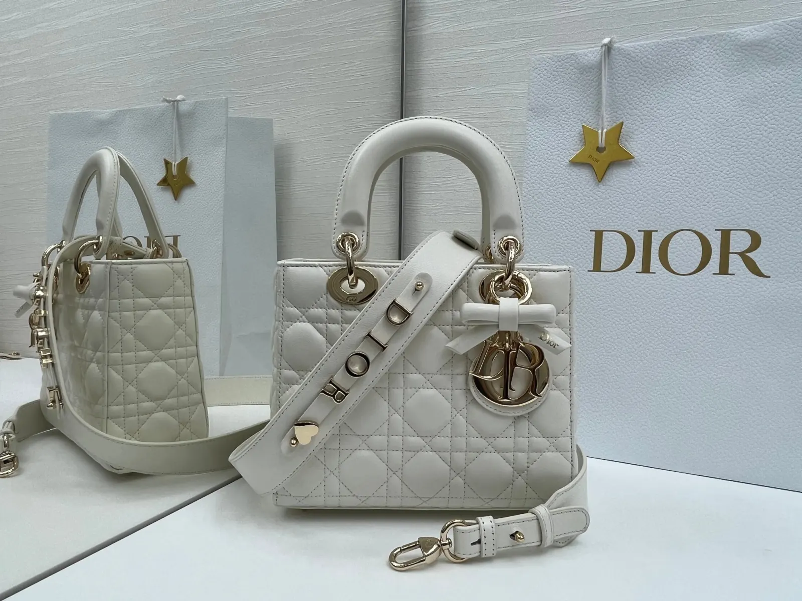 Dior Lady Dior 粉色藤格紋手提斜背包 小號款