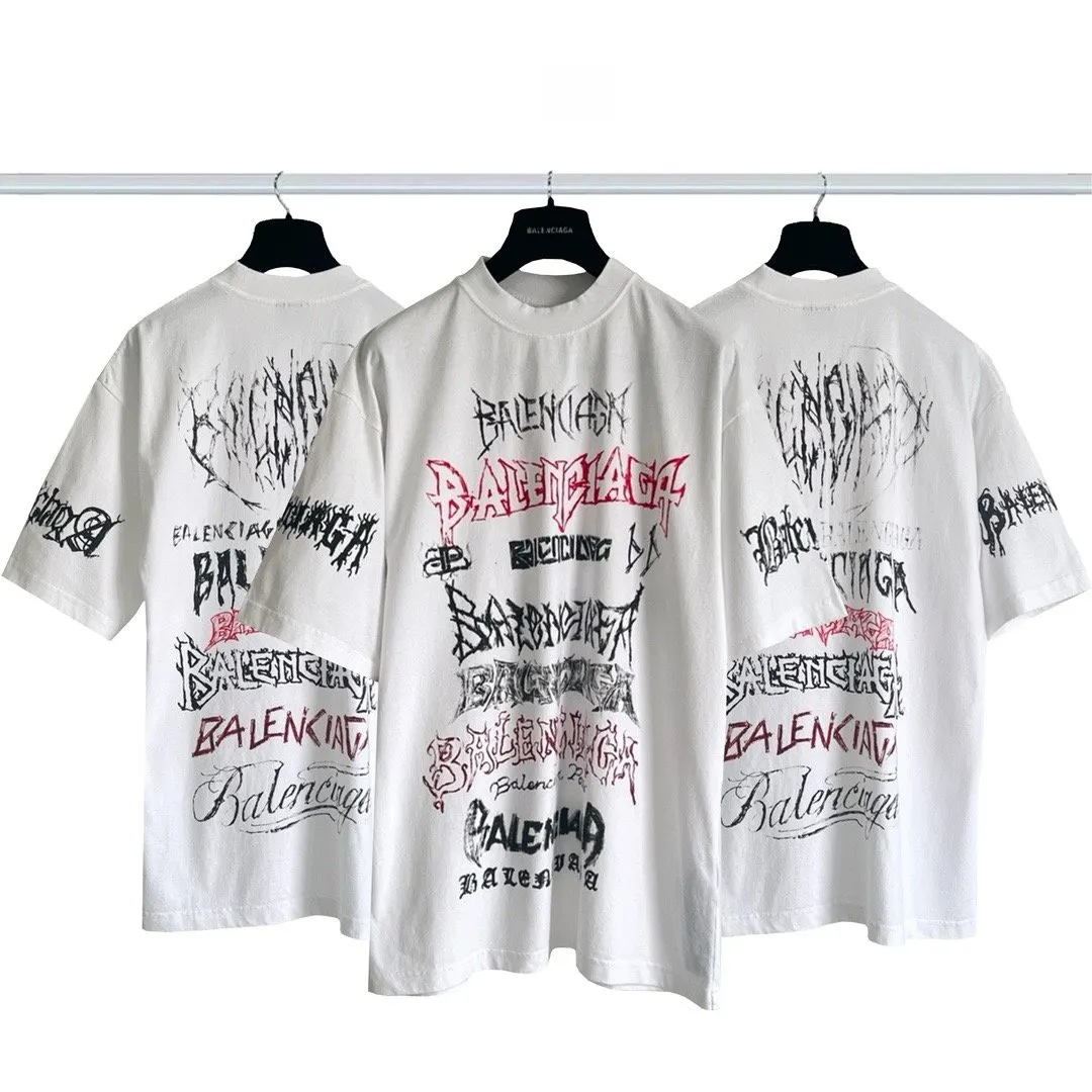 Balenciaga White Cotton Logo Short Sleeve T-Shirt Street Casual