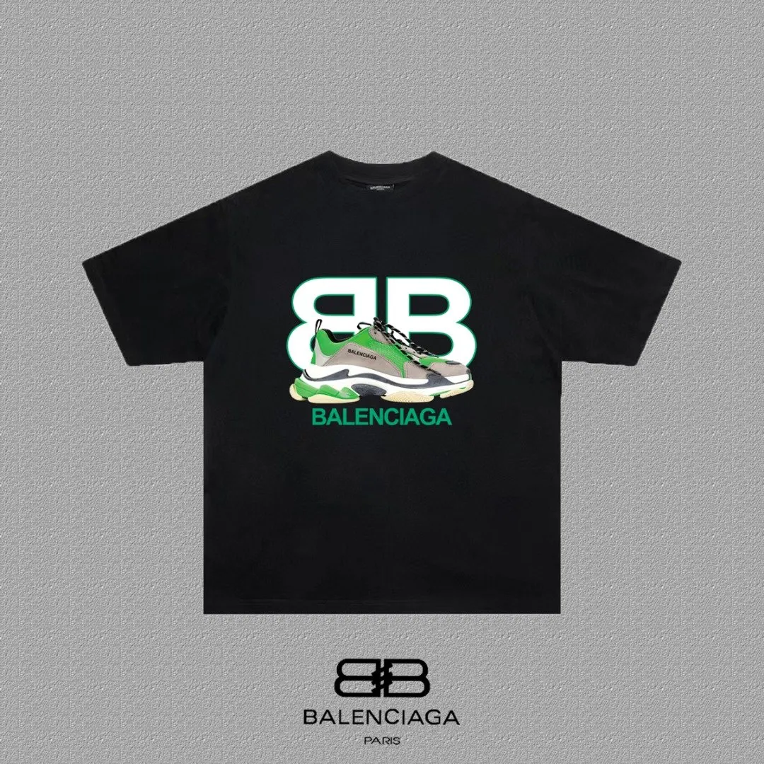 Balenciaga Black Cotton Logo Short Sleeve T-Shirt Street Casual