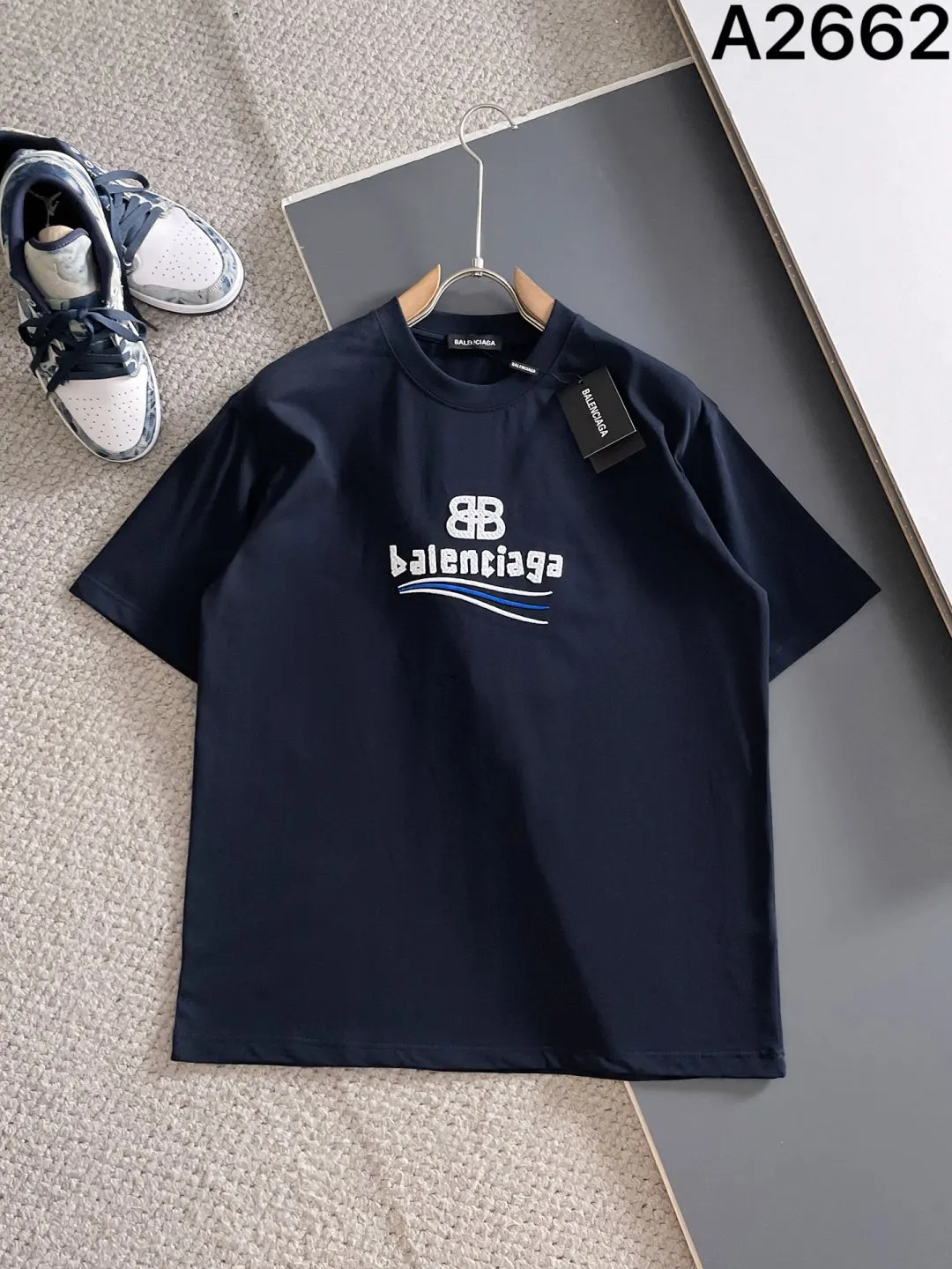 Balenciaga Black Cotton Logo Short Sleeve T-Shirt Street Casual