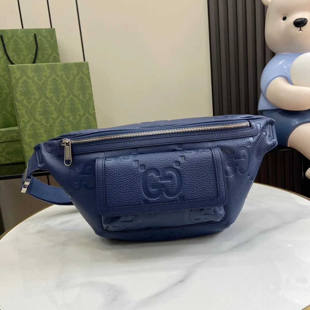 Gucci 藍色 皮革 双g 斜背包 輕便斜挎款
