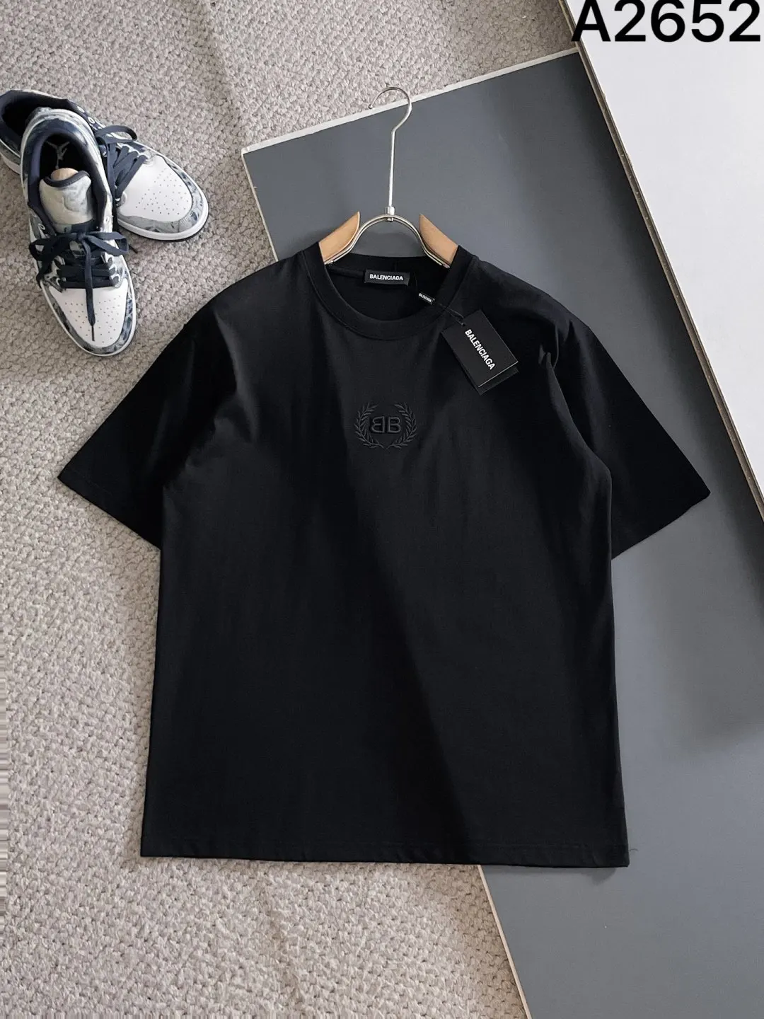 Balenciaga Black Cotton Logo Short Sleeve T-Shirt Street Cas