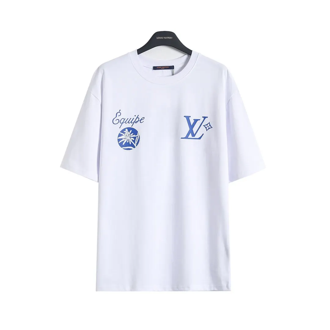 LV 26SS Print Washed Short Sleeve T-Shirt Casual Versatile