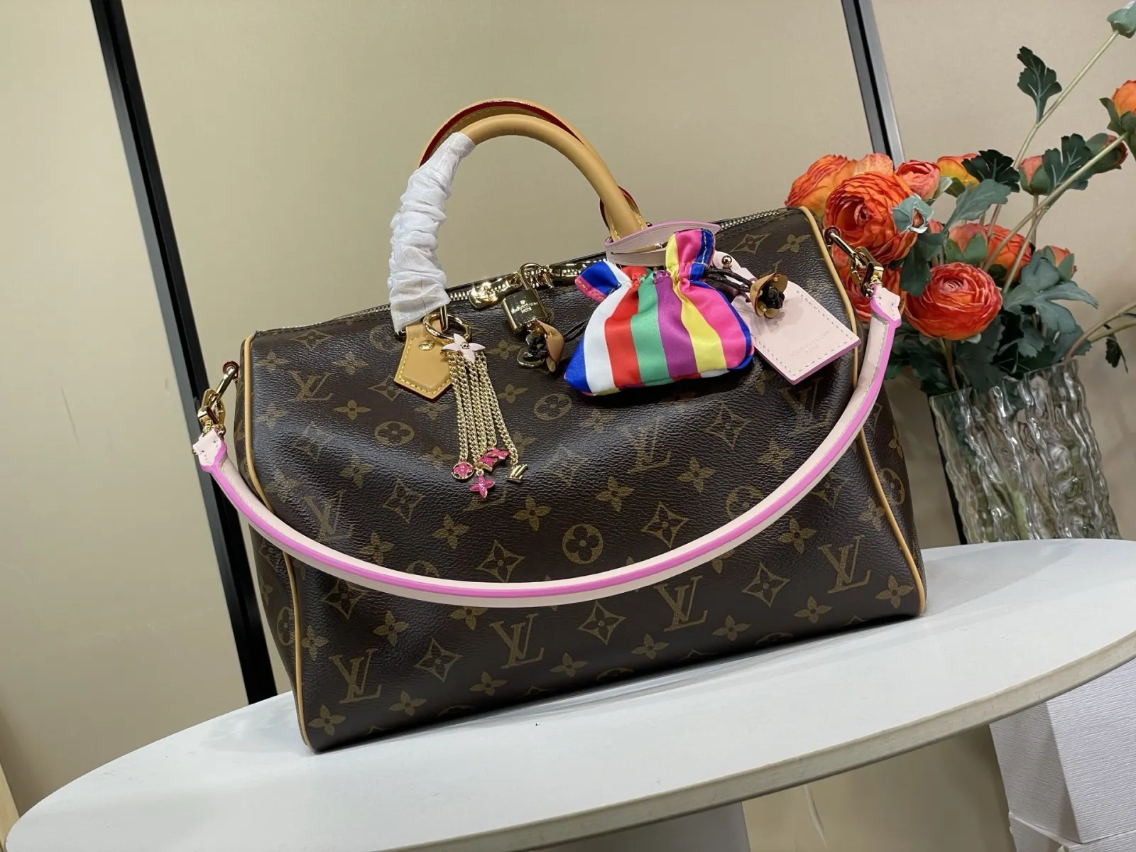 Speedy 黑色 老花 帆布 链条包 精致链条款