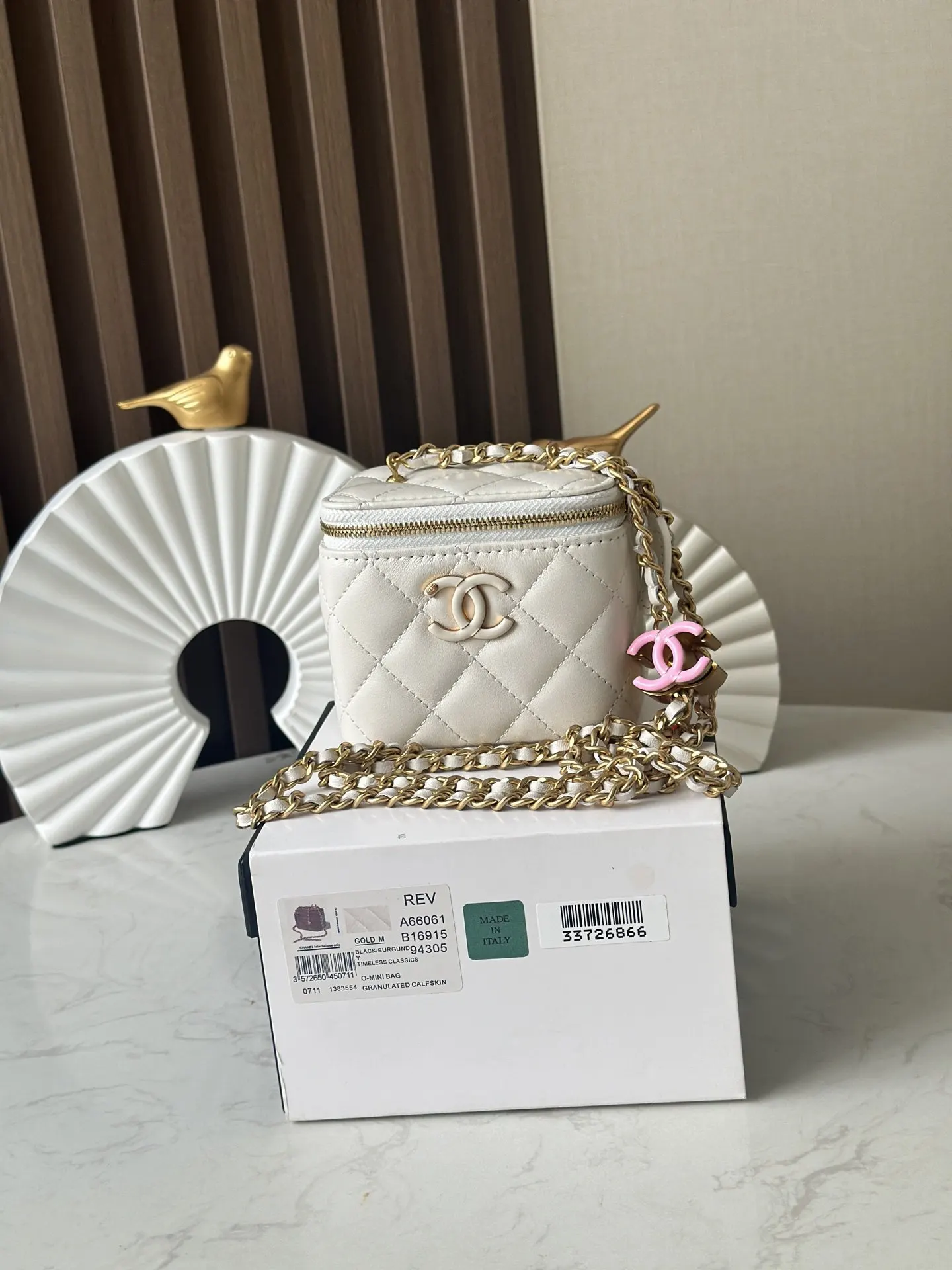 CHANEL 羊皮鏈條化妝包 單肩斜挎
