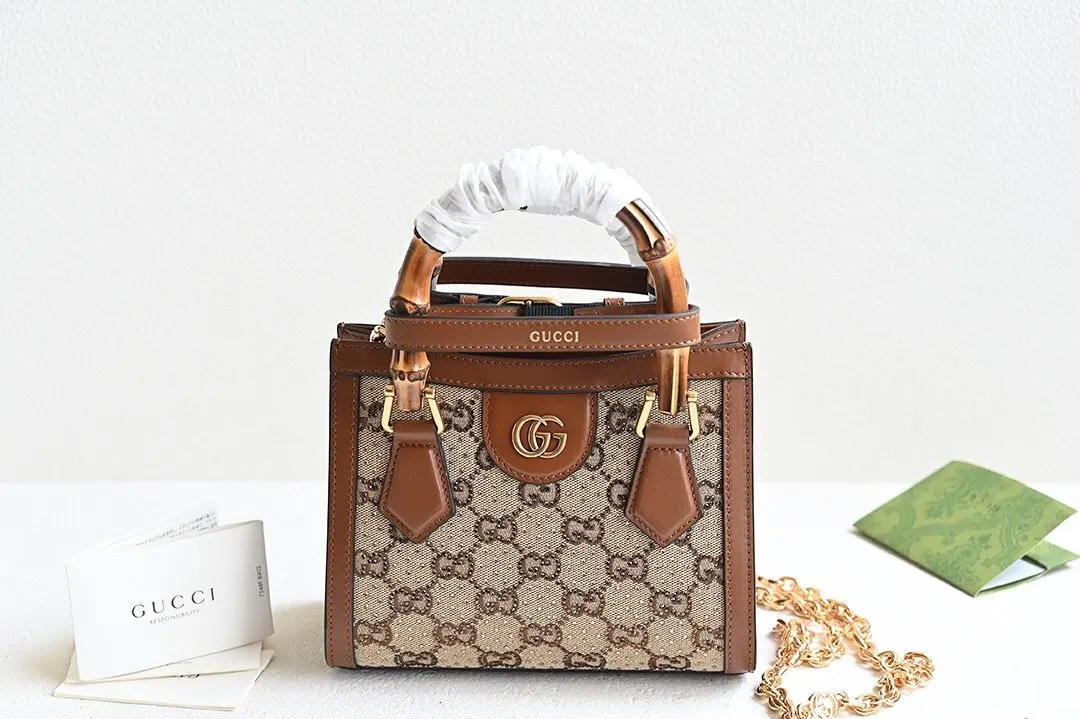 Gucci 棕色 帆布 GG 春季秀款DIANA系列 鏈條包 精致鏈條款