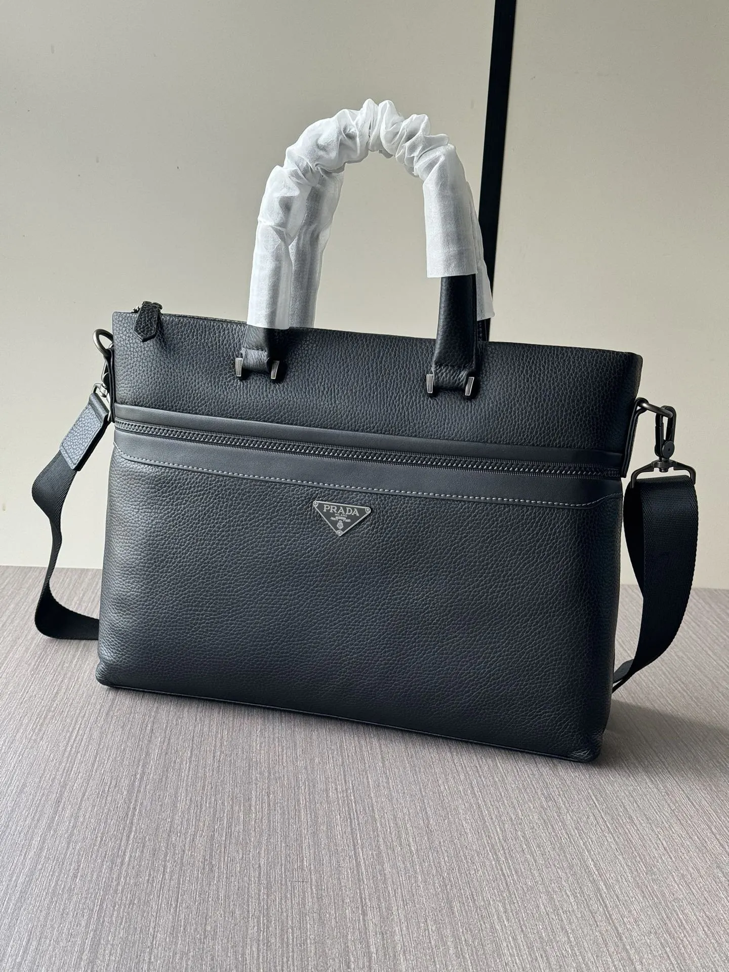 Prada Black Briefcase Business Commuter Leather