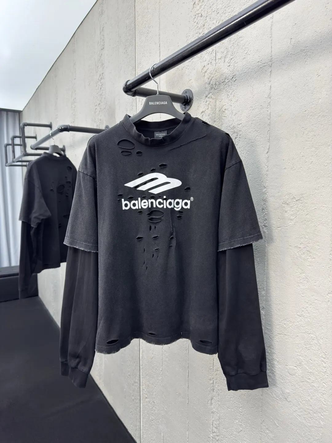 Balenciaga 黑色 純棉 長袖T恤 街頭休閒款