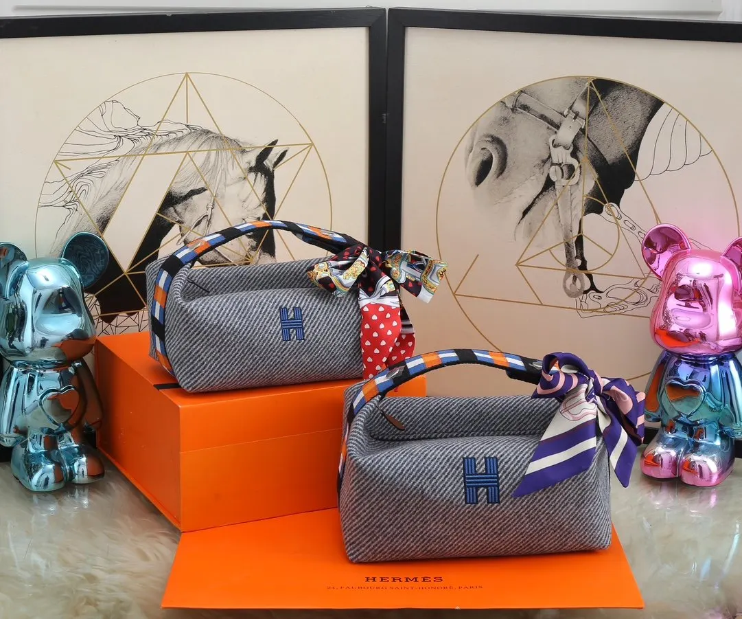 饭盒包 色 羊毛格子藍 Trousse Bride 化妝包 便携收納款