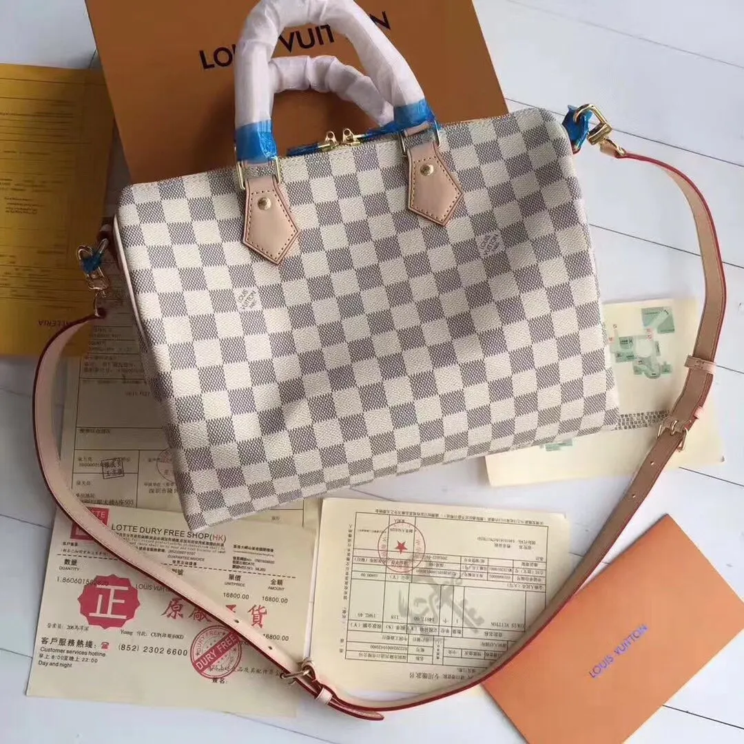 LV 白色棋盘格Speedy手袋 肩背款