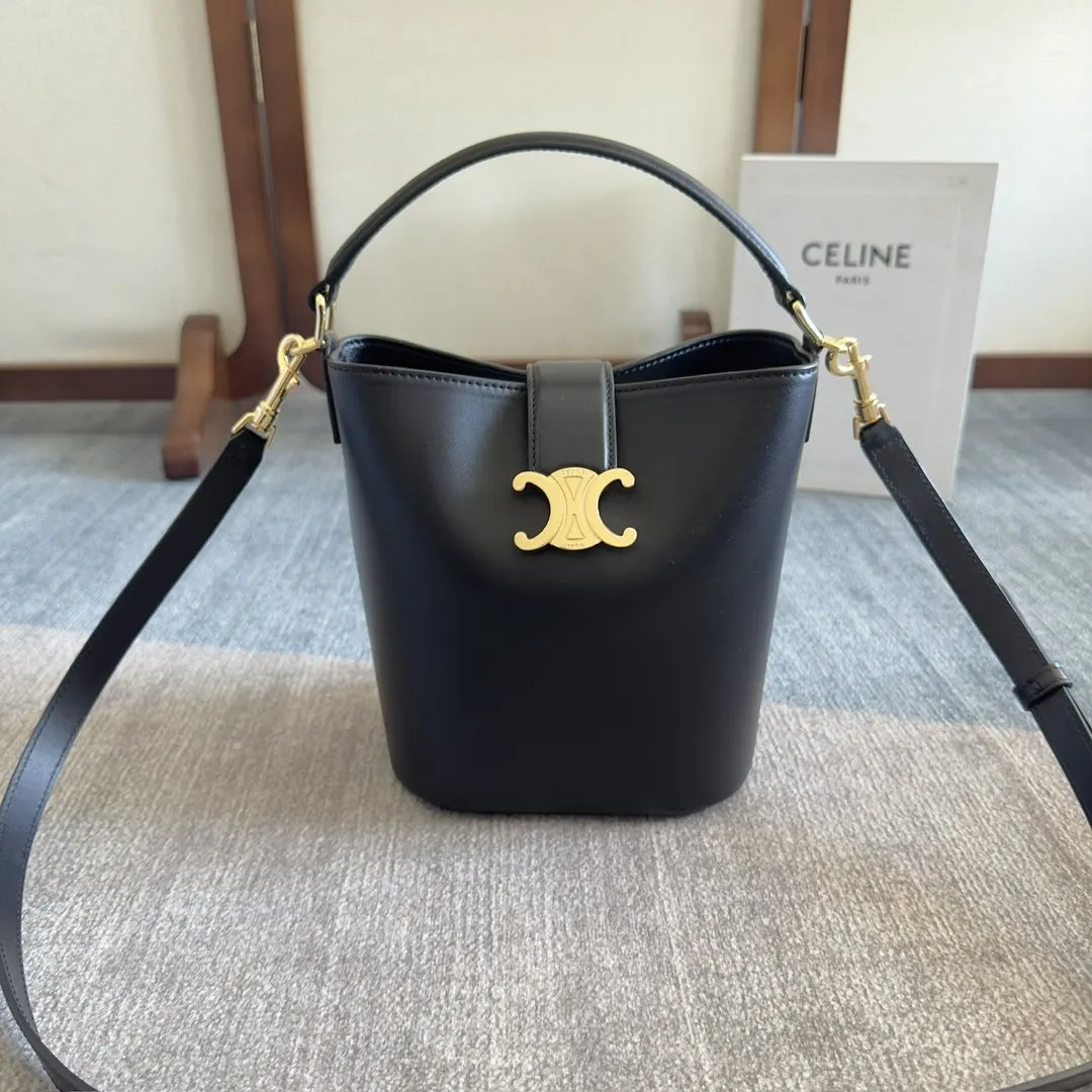 Black Gold Bucket Bag Casual Leather