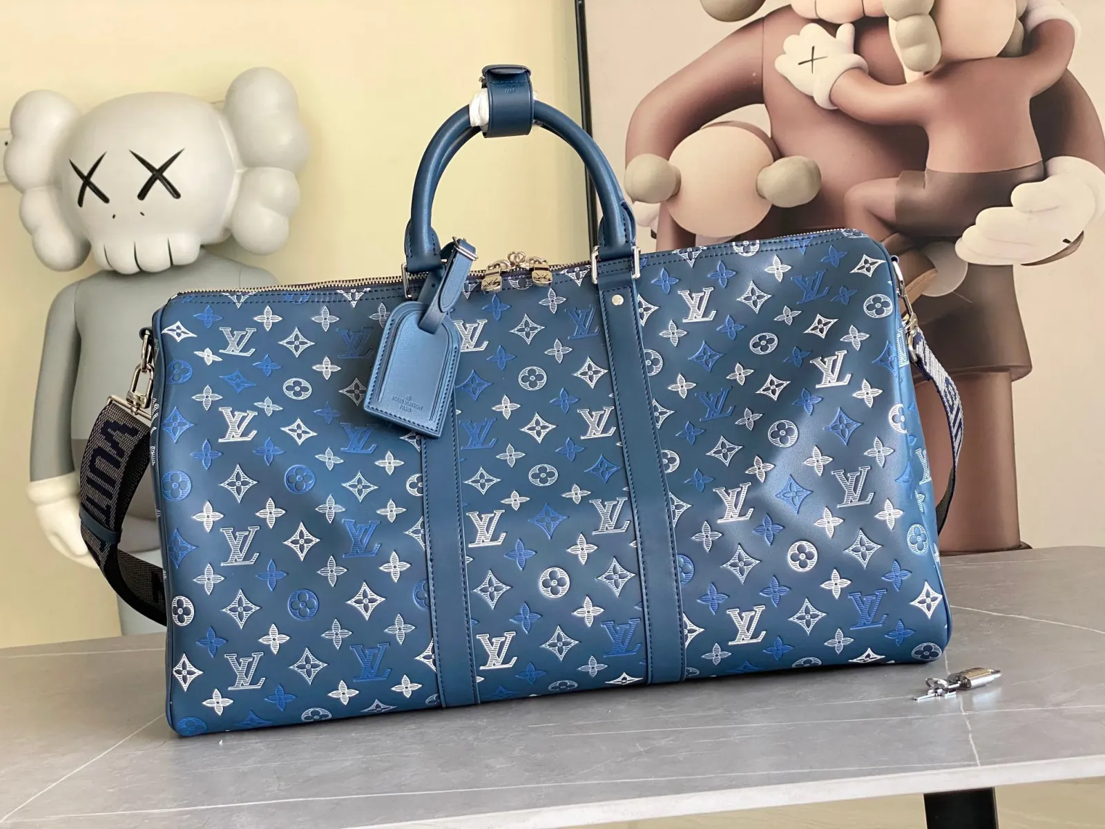 LV Keepall 蓝色 牛皮 旅行包 大容量旅行款