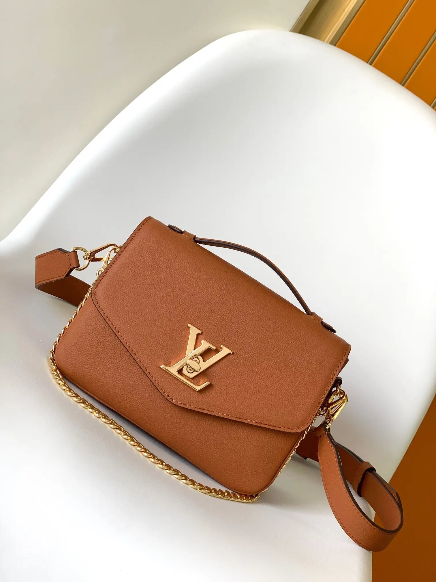 Louis Vuitton Black Gray Brown Chain Bag Leather