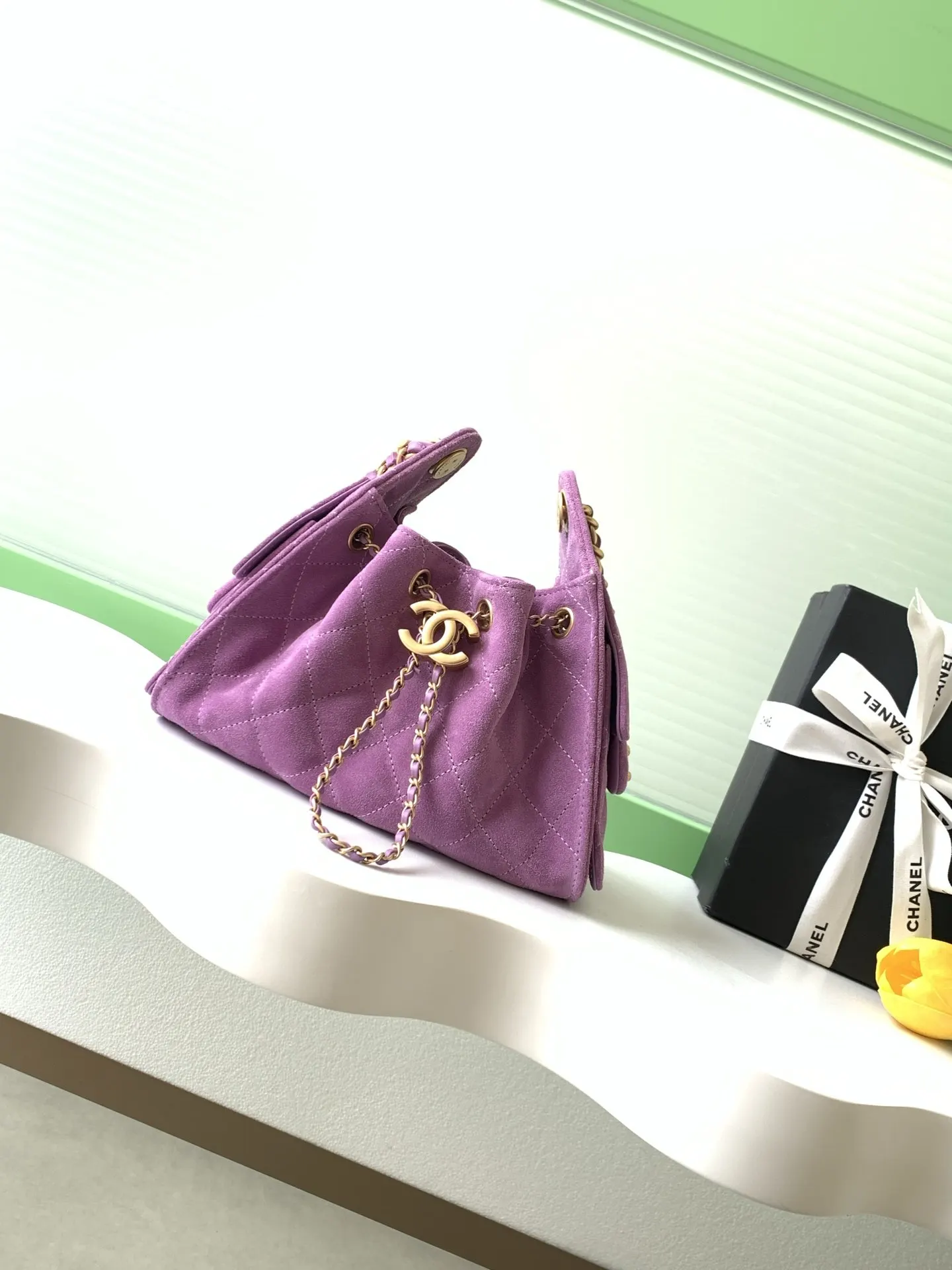 CHANEL 迷你磨砂皮 复古金币纽扣抽绳水桶包 菱格纹 经 链条包 精致链条款