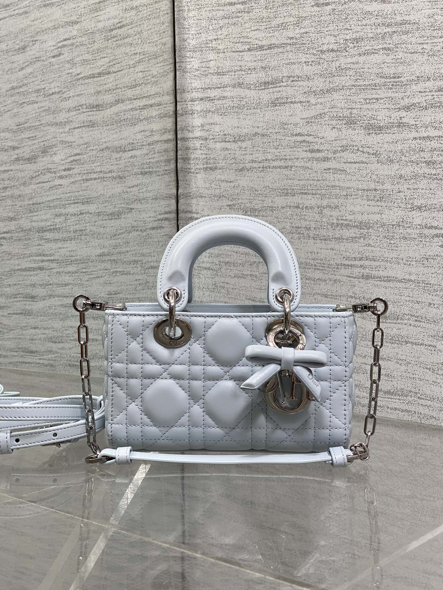 羊皮 迷你冰川蓝 Joy bag蝴蝶结系列羊皮链条包 精致链条款