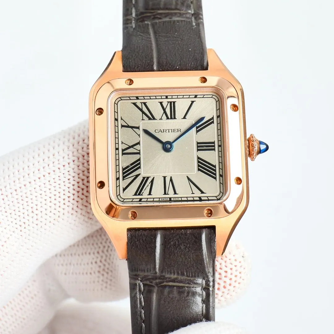 Cartier 藍色 玫瑰金 牛皮 手錶 經典腕表款