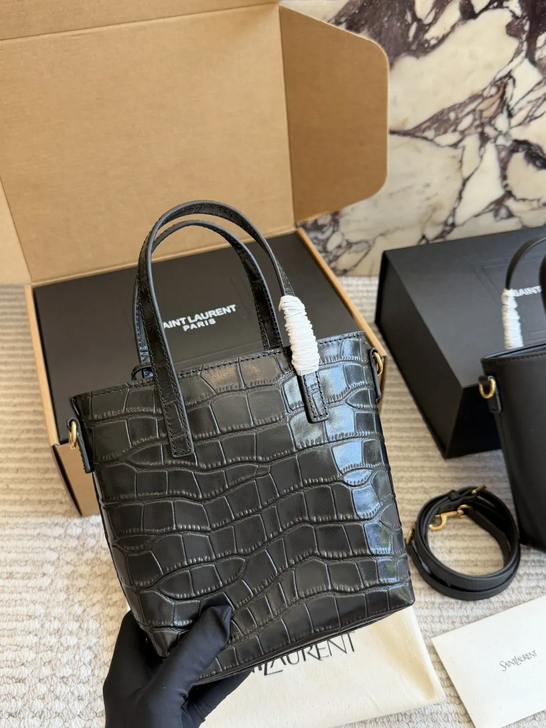 YSL 牛皮 盒 迷你 水 水桶包 休閒水桶款