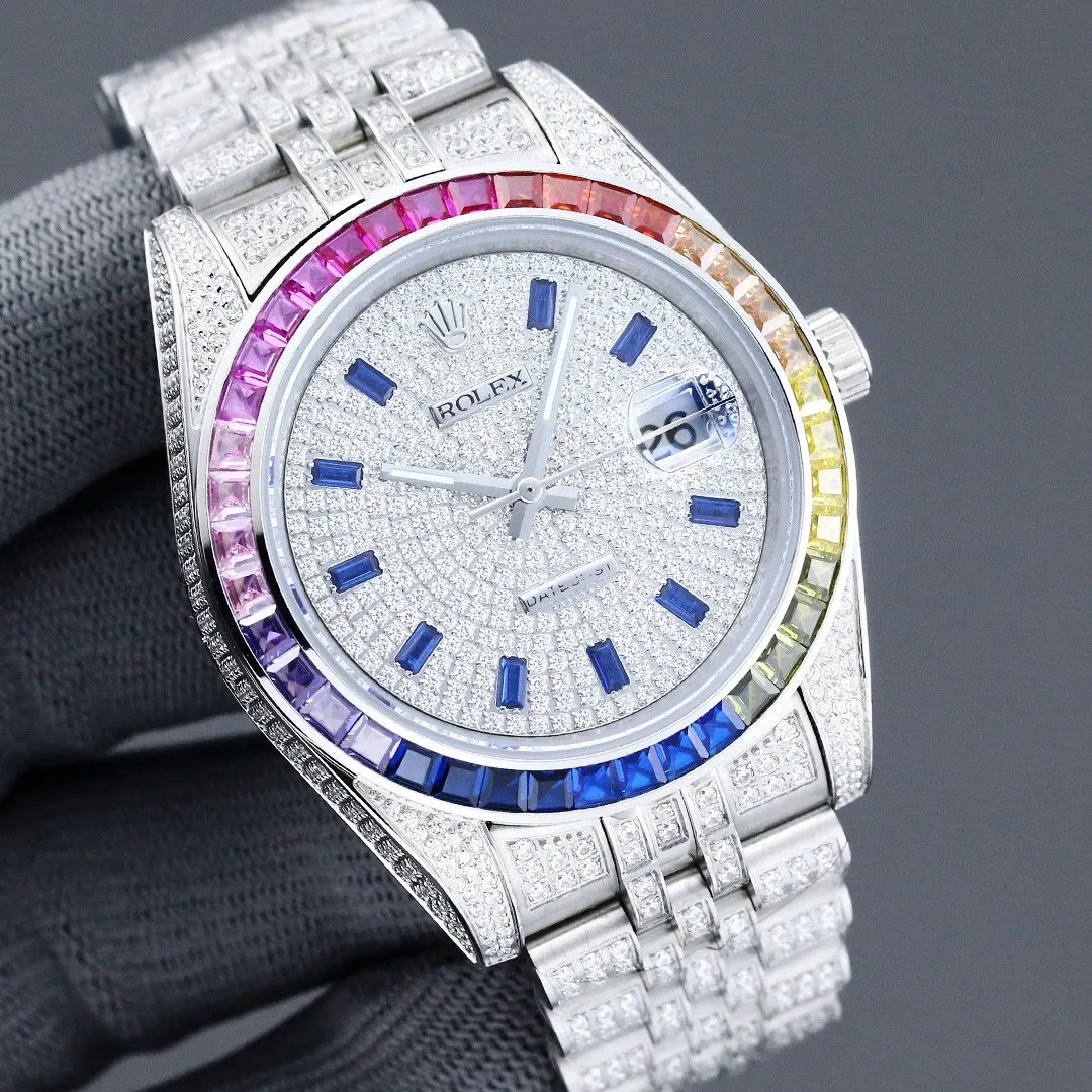 Rolex 土豪版满钻彩虹圈 劳力士蚝式恒动日志系列 手錶 經典腕表款