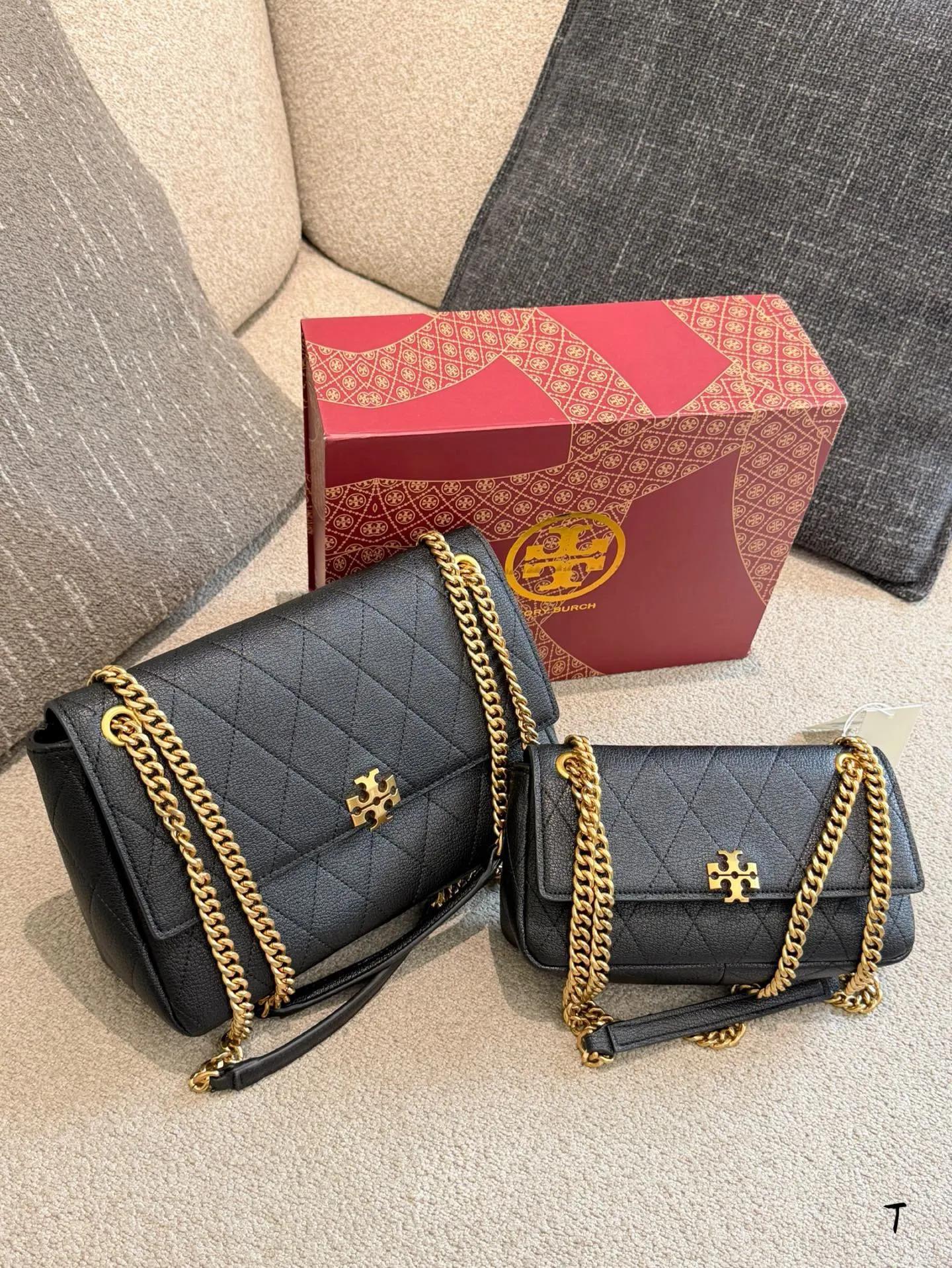 黑色 金色 牛皮 Tory Burch Charlie​​ 鏈條包 精致鏈條款
