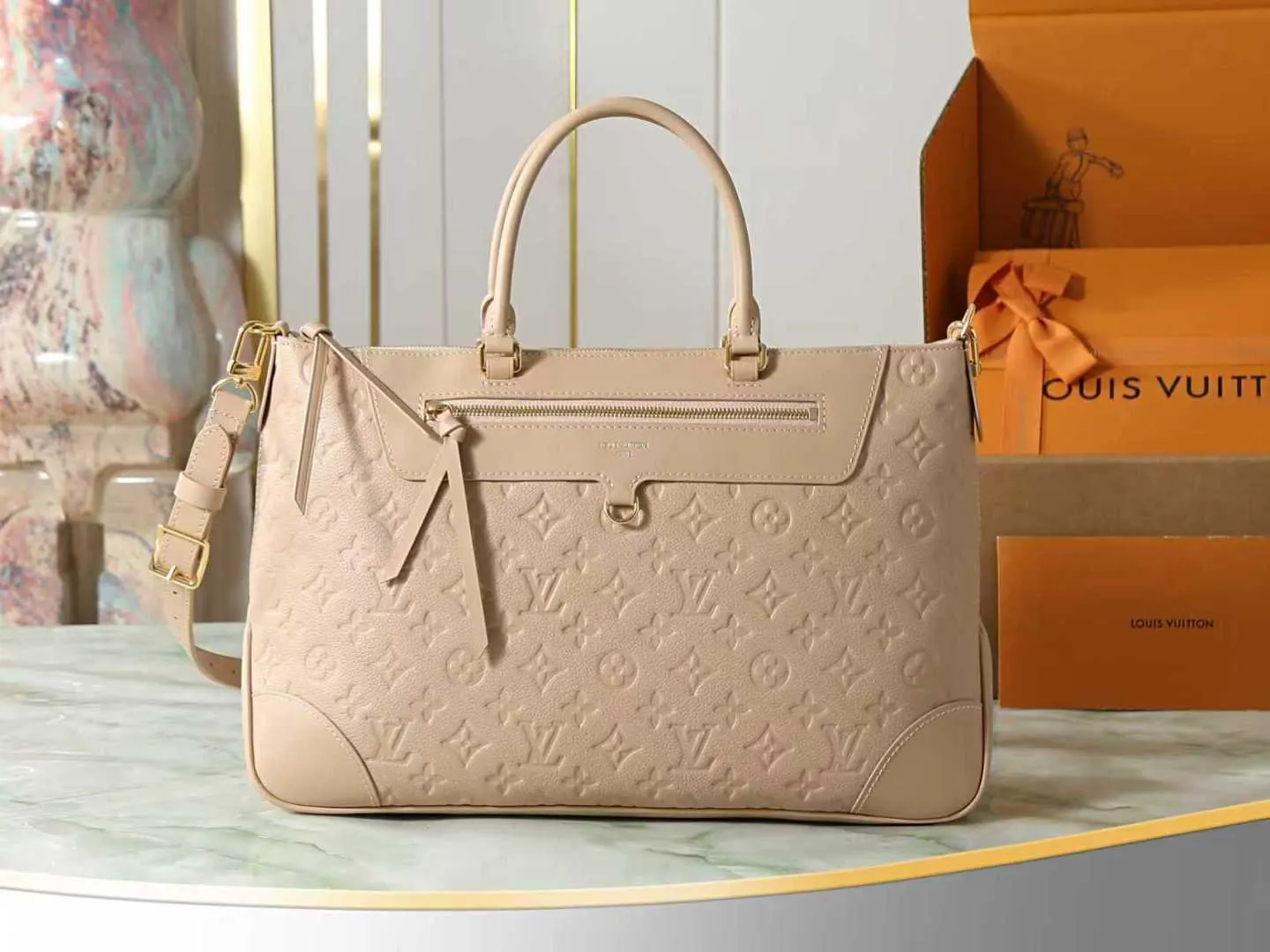 Beige Gold Tote Bag