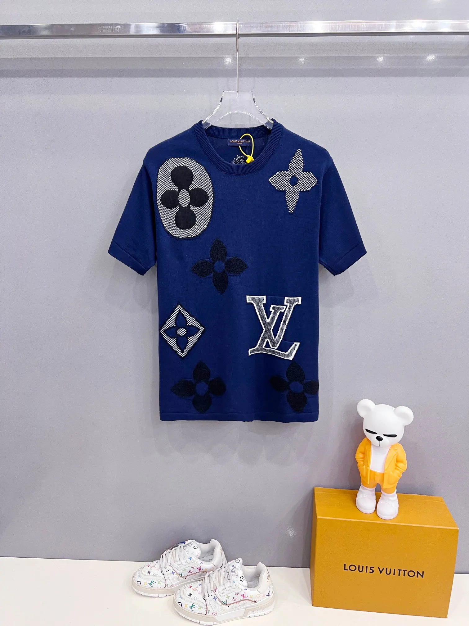 LV Blue Jacquard Cotton Knitwear Textured Knit