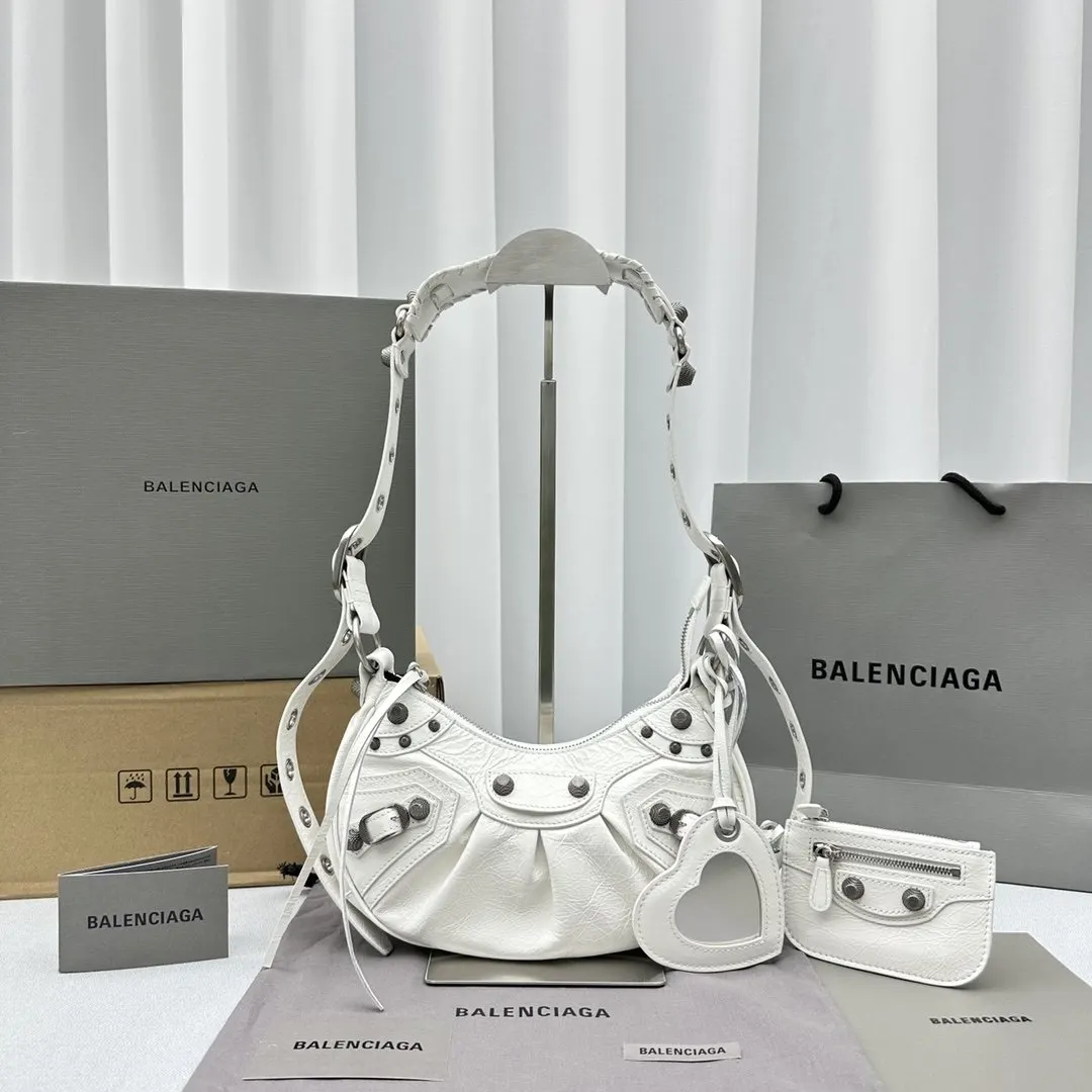 皮革 小油蜡白 Balenciag Le Cagole 半 腋下包 复古腋下背款