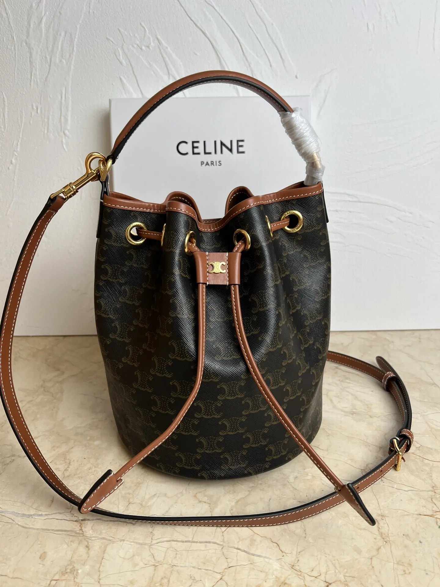 Gold Monogram Bucket Bag Casual Leather