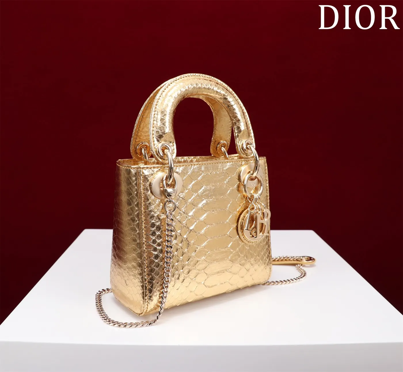 Dior Lady Dior Lady 金色藤格纹手提斜挎包 珠光