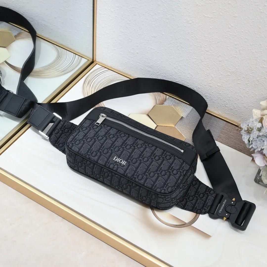 Black Beige Belt Bag Casual Leather