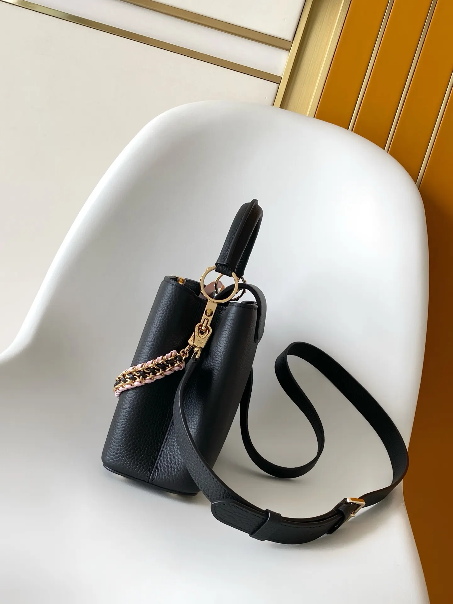 Louis Vuitton Black Gray Chain Bag Leather