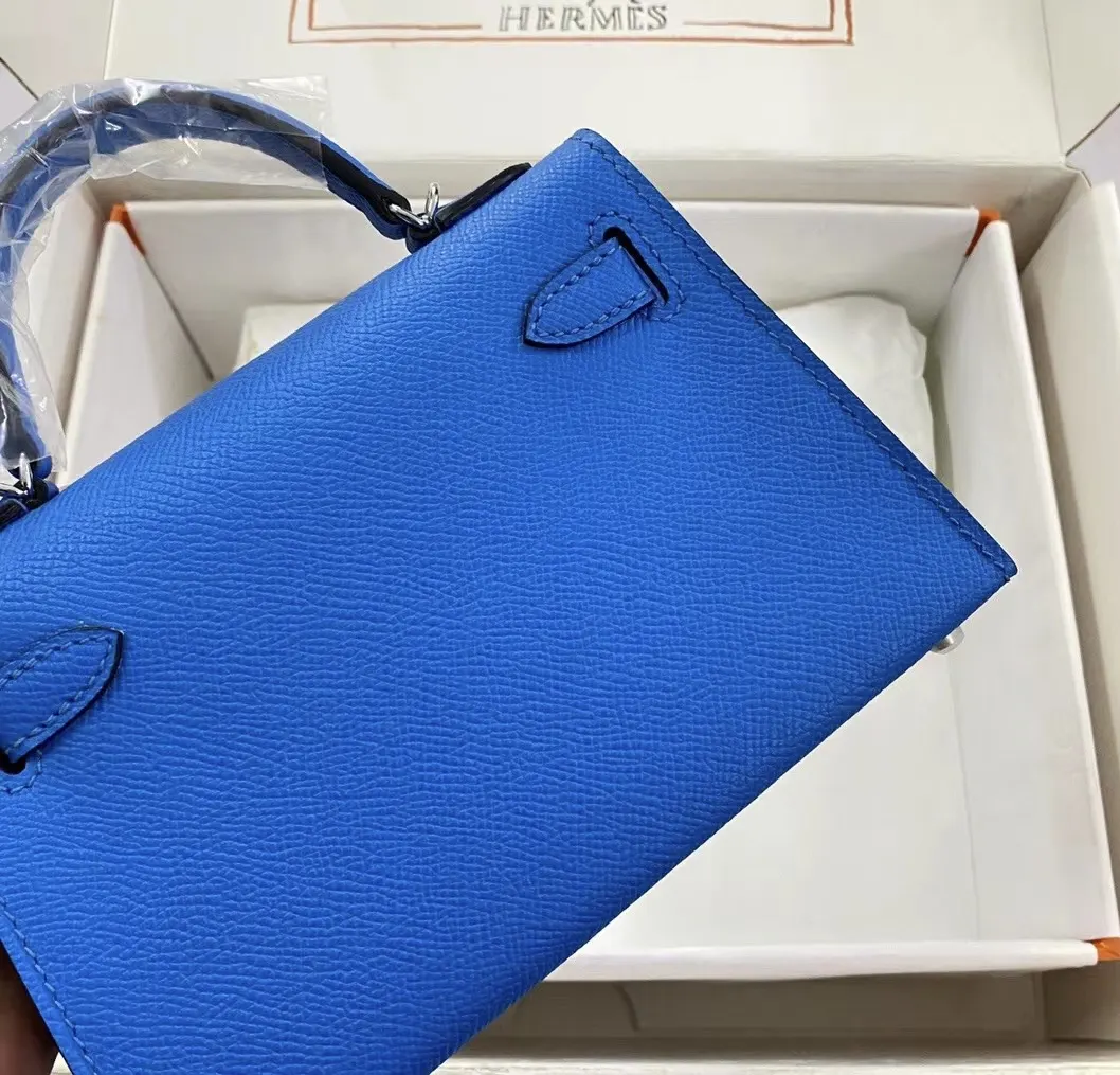 Hermès 迷你皮革手提包 皇家蓝银扣