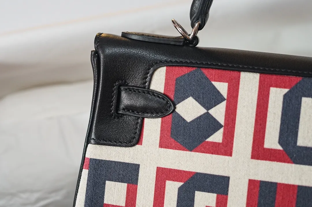 Hermès Kelly 帆布拼皮 手提包 28cm