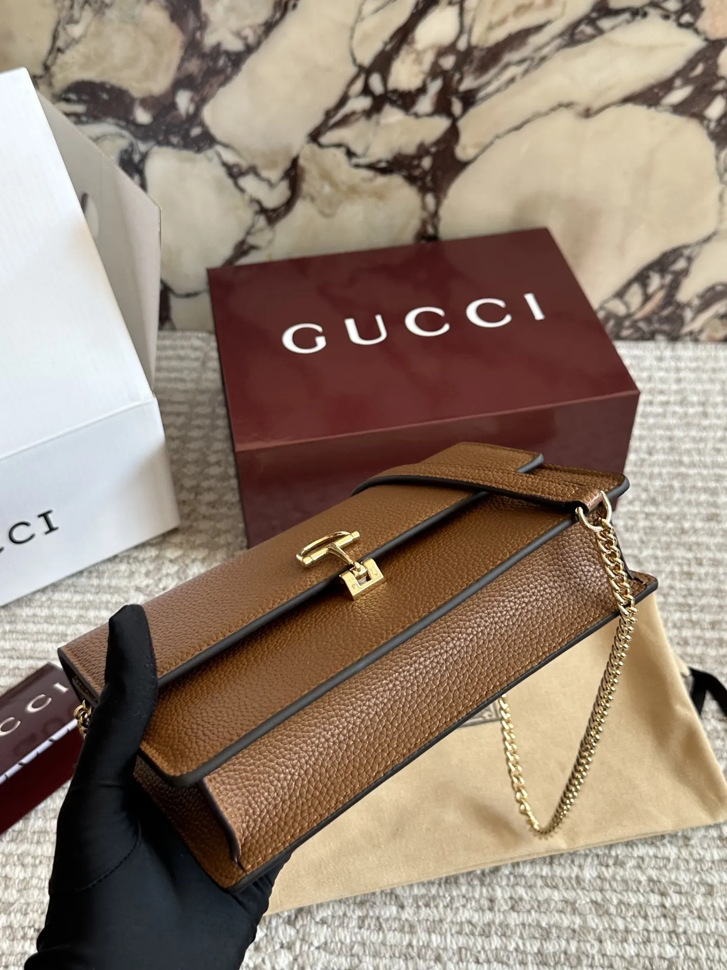 Gucci 牛皮 盒 GG 牛皮 迷你 链条包 精致链条款